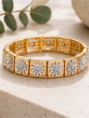 Daisy Tile Goldtone & Silvertone Bracelet